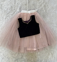 Buy Black Velvet Crop Top with Baby Pink Net Skirt for Kids The