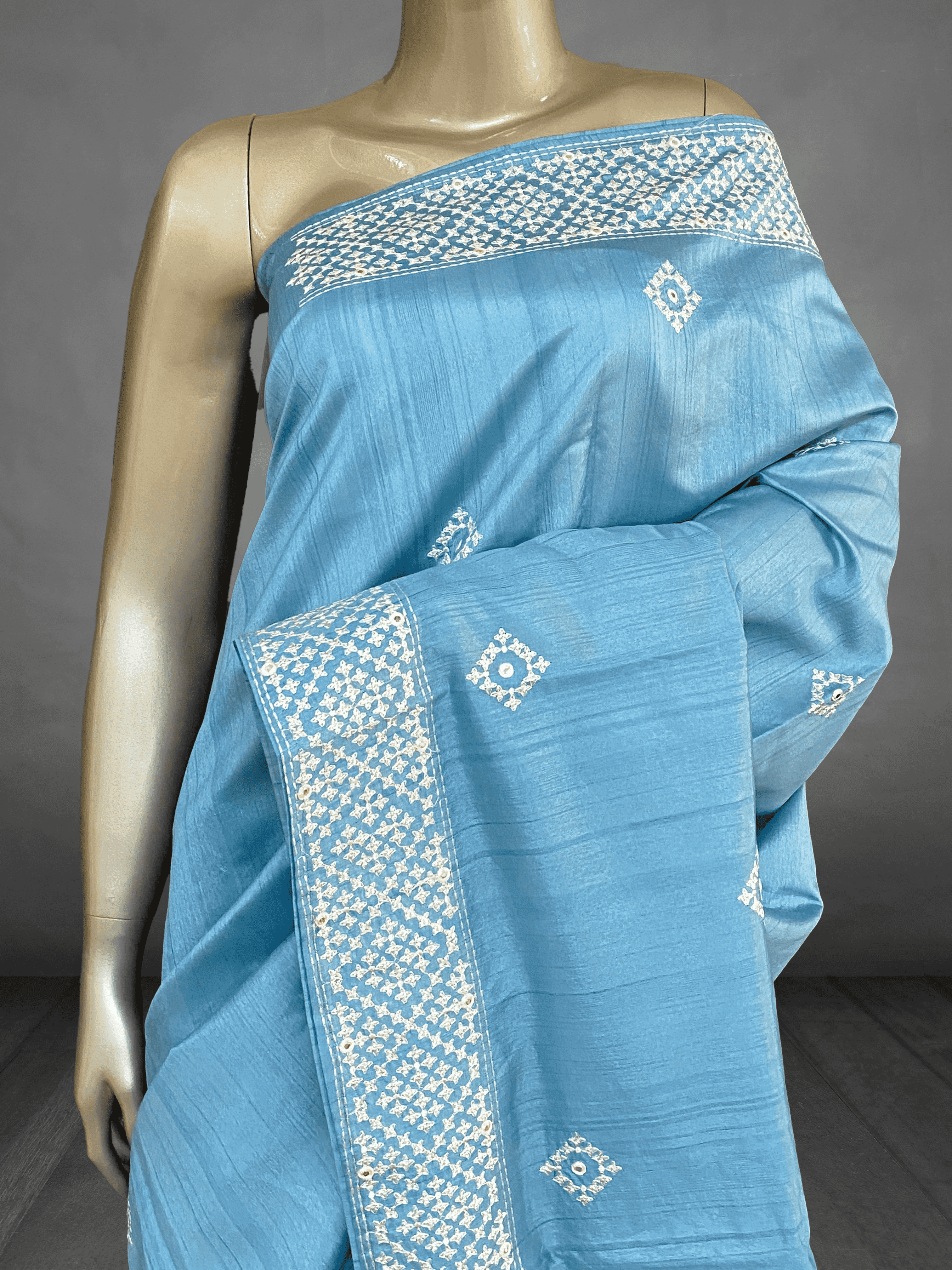 Tribhuva - Semi Tussar Sarees with Cross Stitch Pattern Border 9737 Tribhuva - Semi Tussar Sarees with Cross Stitch Pattern Border 9737