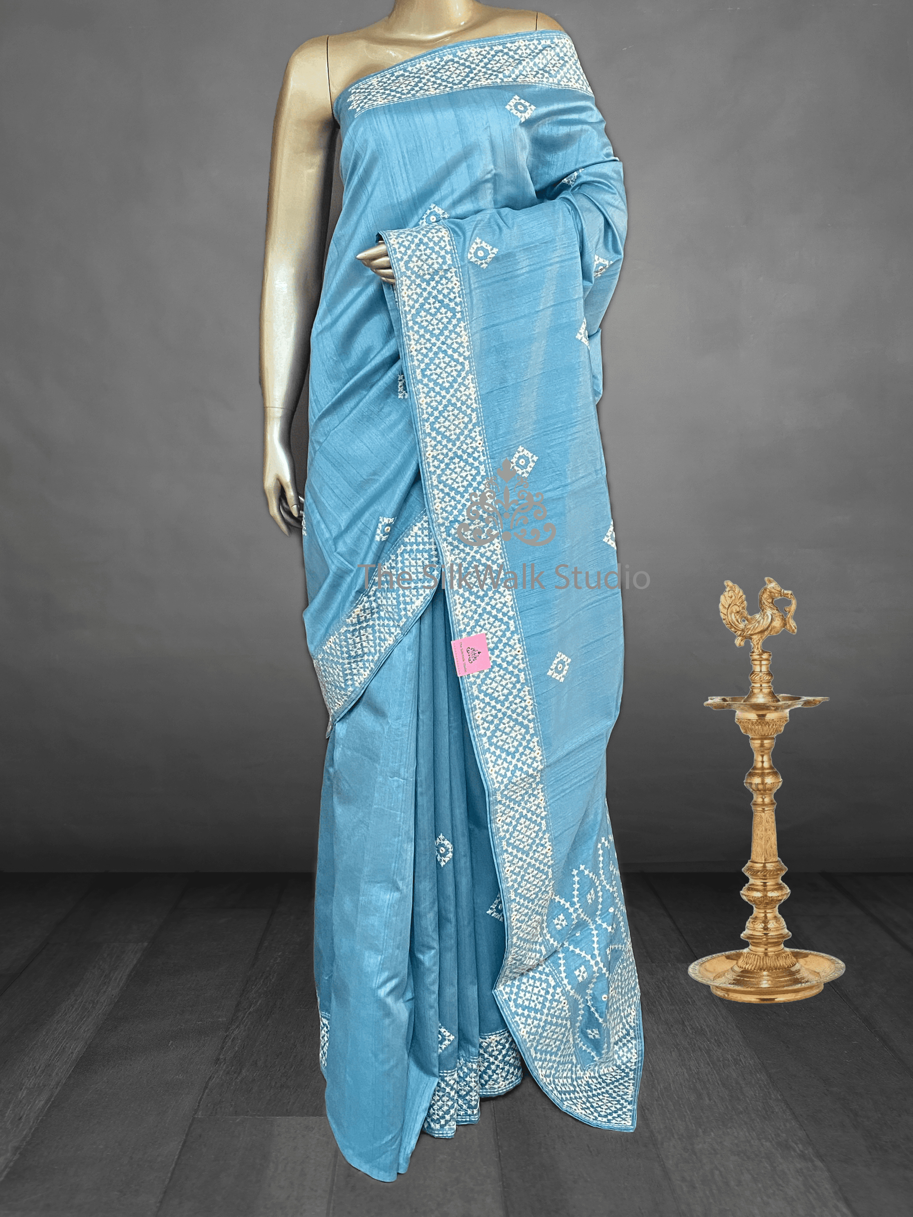 Tribhuva - Semi Tussar Sarees with Cross Stitch Pattern Border 9737 Tribhuva - Semi Tussar Sarees with Cross Stitch Pattern Border 9737