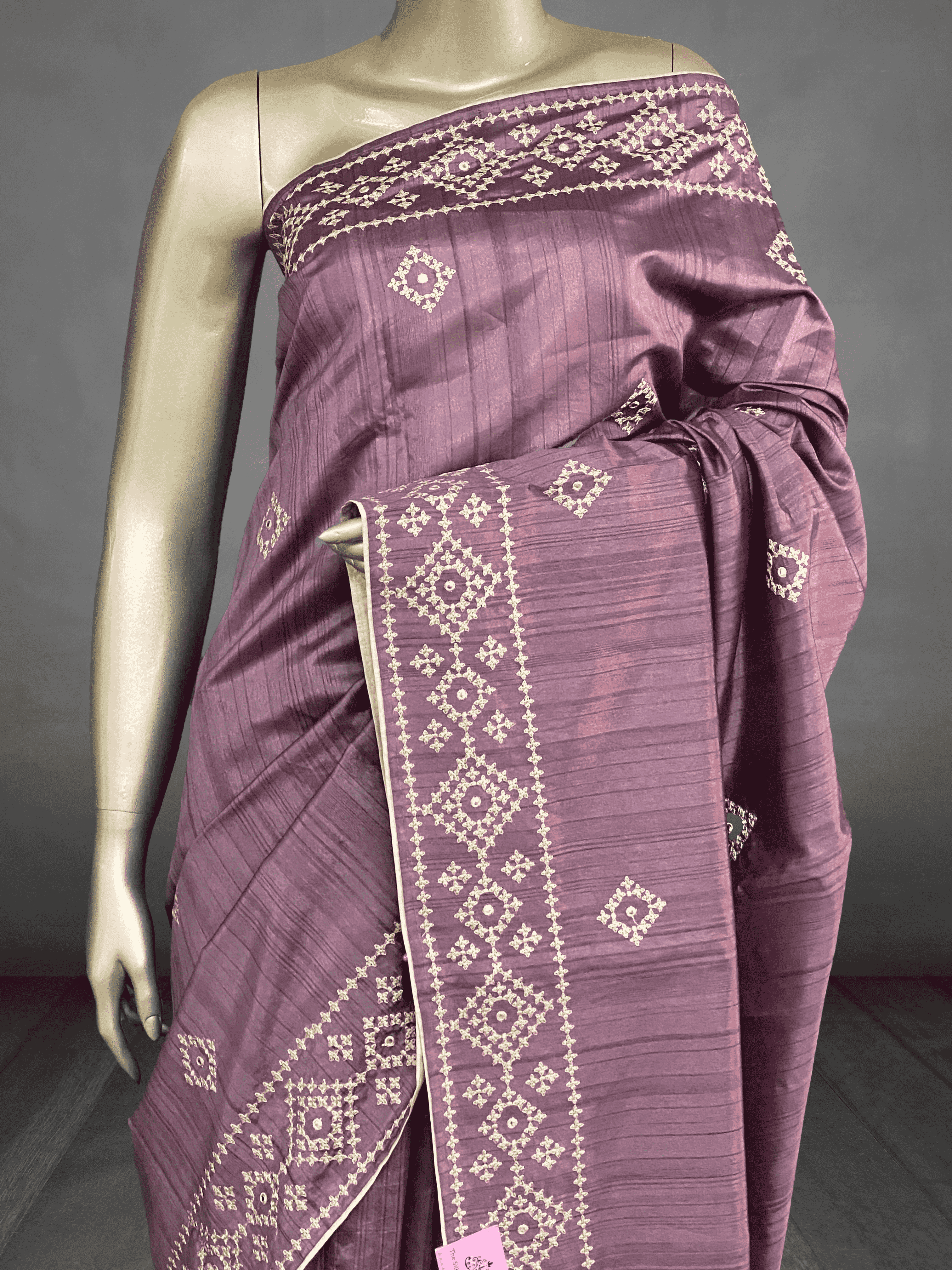 Tribhuva - Semi Tussar Sarees with Cross Stitch Pattern Border 9735