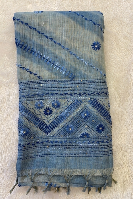 Madavi - The Linen Cotton Saree in Chain Knot 19410